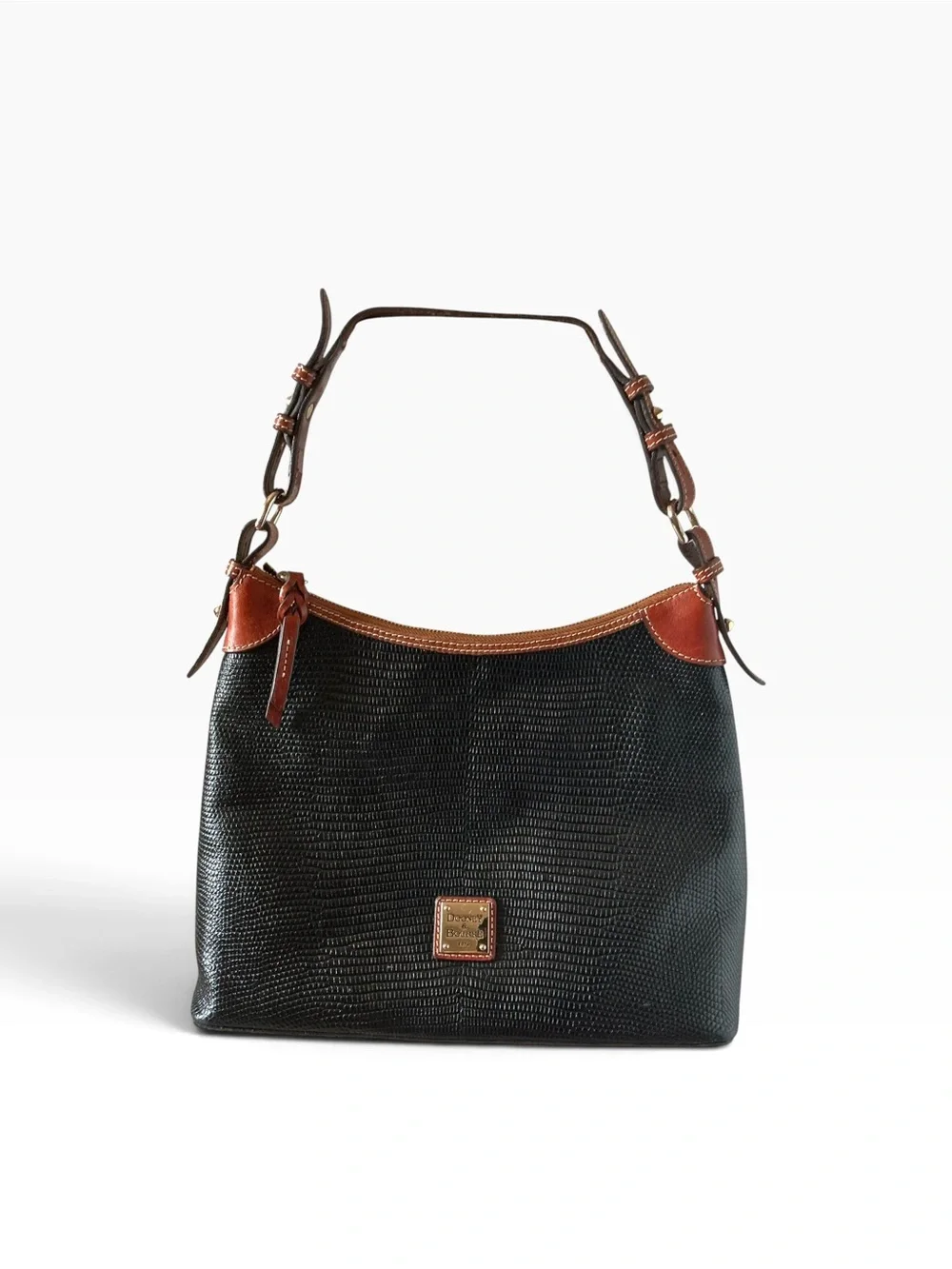 Dooney & Bourke black lizard embossed with rich brown leather hobo bag purse
